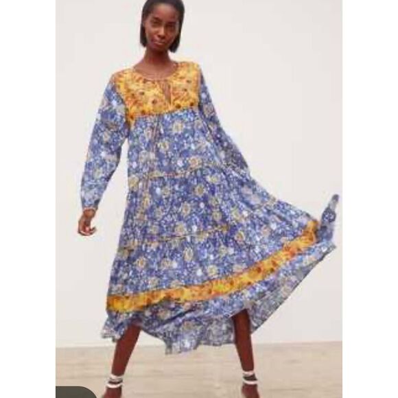 Zara Dresses & Skirts - Zara blue and yellow floral peasant swing dress small